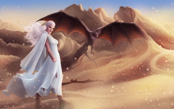 TV Show Game Of Thrones A Song of Ice and Fire Daenerys Targaryen White Hair Dragon White Dress Dessert HD Wallpaper | Background Image