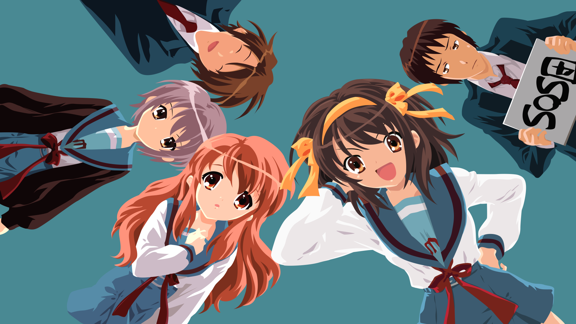 Download Ribbon School Uniform Short Hair Brown Eyes Brown Hair Kyon (Haruhi) Haruhi Suzumiya Yuki Nagato Itsuki Koizumi Mikuru Asahina Anime The Melancholy Of Haruhi Suzumiya 4k Ultra HD Wallpaper by Thomas V. Kristiansen
