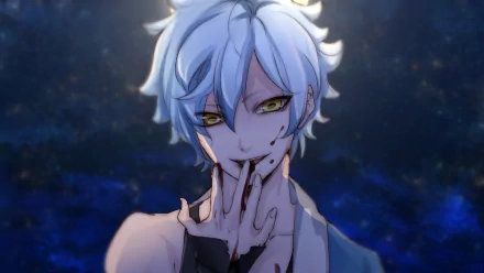 HD PC desktop wallpaper featuring Mitsuki from Naruto and Boruto, showcasing his white hair, golden eyes, and enigmatic expression against a dark, starry background.