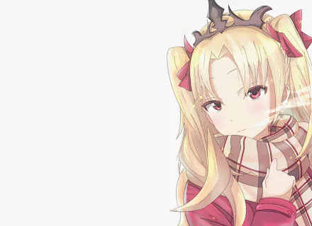 HD PC desktop wallpaper featuring Ereshkigal from Fate/Grand Order in anime style, showcasing her blonde hair and detailed scarf against a light background.