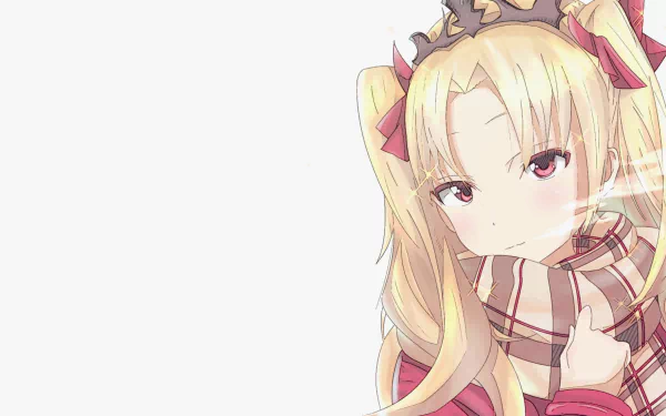 HD PC desktop wallpaper featuring Ereshkigal from Fate/Grand Order in anime style, showcasing her blonde hair and detailed scarf against a light background.