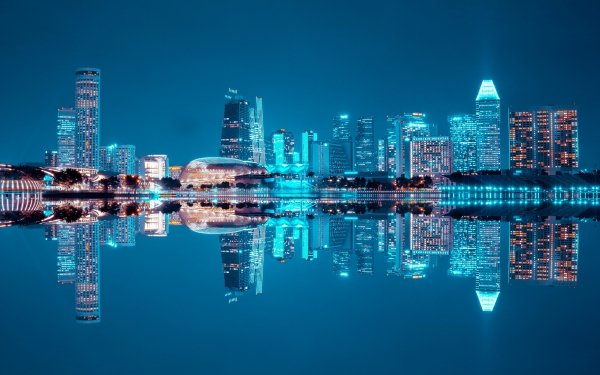 Man Made Singapore Cities Reflection Building Cityscape Night HD Wallpaper | Background Image