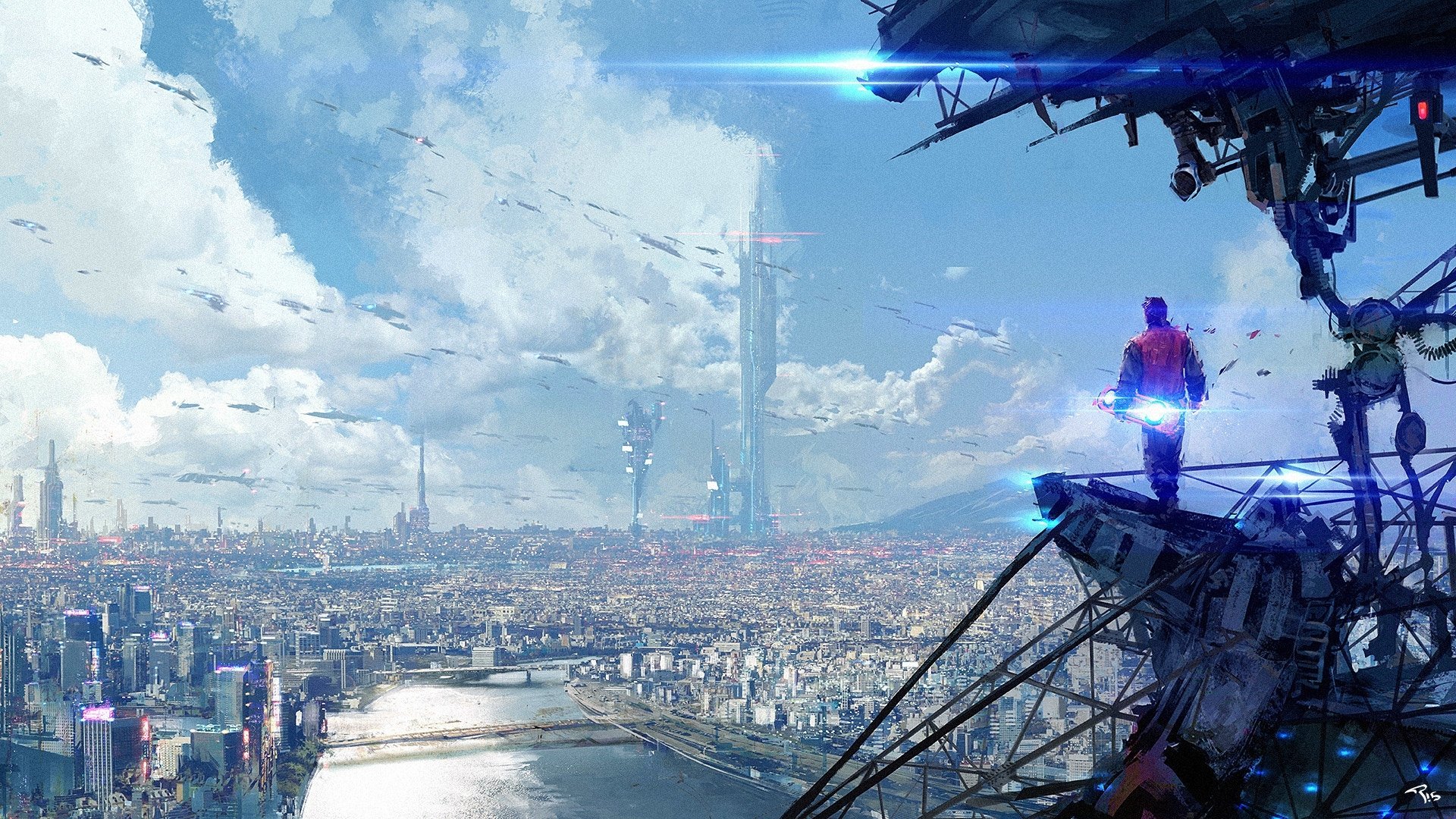 Futuristic Skyline: Back To The Future II Cityscape HD Wallpaper, image size:1920x1080