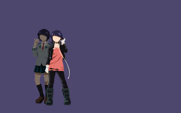 HD anime desktop wallpaper featuring Kyōka Jirō from My Hero Academia standing side by side against a solid purple background.