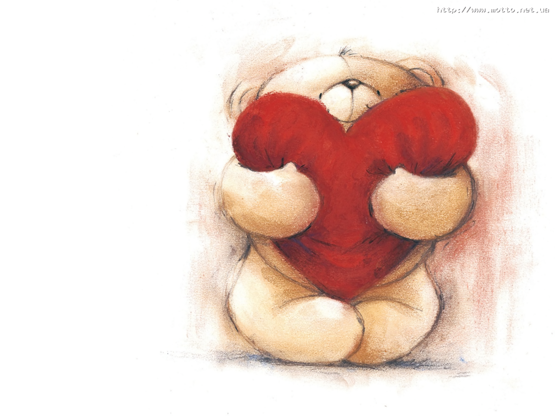 A cute illustration of a teddy bear holding a large red heart, designed as an HD desktop wallpaper for Valentine's Day, capturing a warm and loving sentiment.