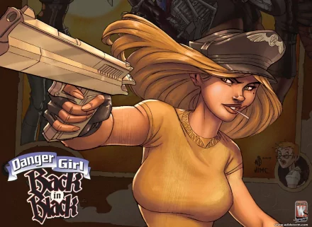 A vibrant HD desktop wallpaper featuring the Danger Girl character, confidently holding a gun, exuding a sense of action and adventure in a comic-style design.