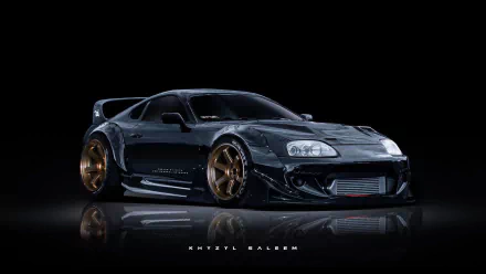HD PC desktop wallpaper featuring a sleek, black Toyota Supra sports car with bronze wheels against a dark background.