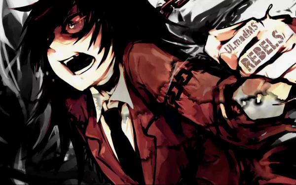 HD PC desktop wallpaper featuring Tomoko Kuroki from the anime Watamote, depicted with a dynamic, intense expression in a dark, stylized art style.