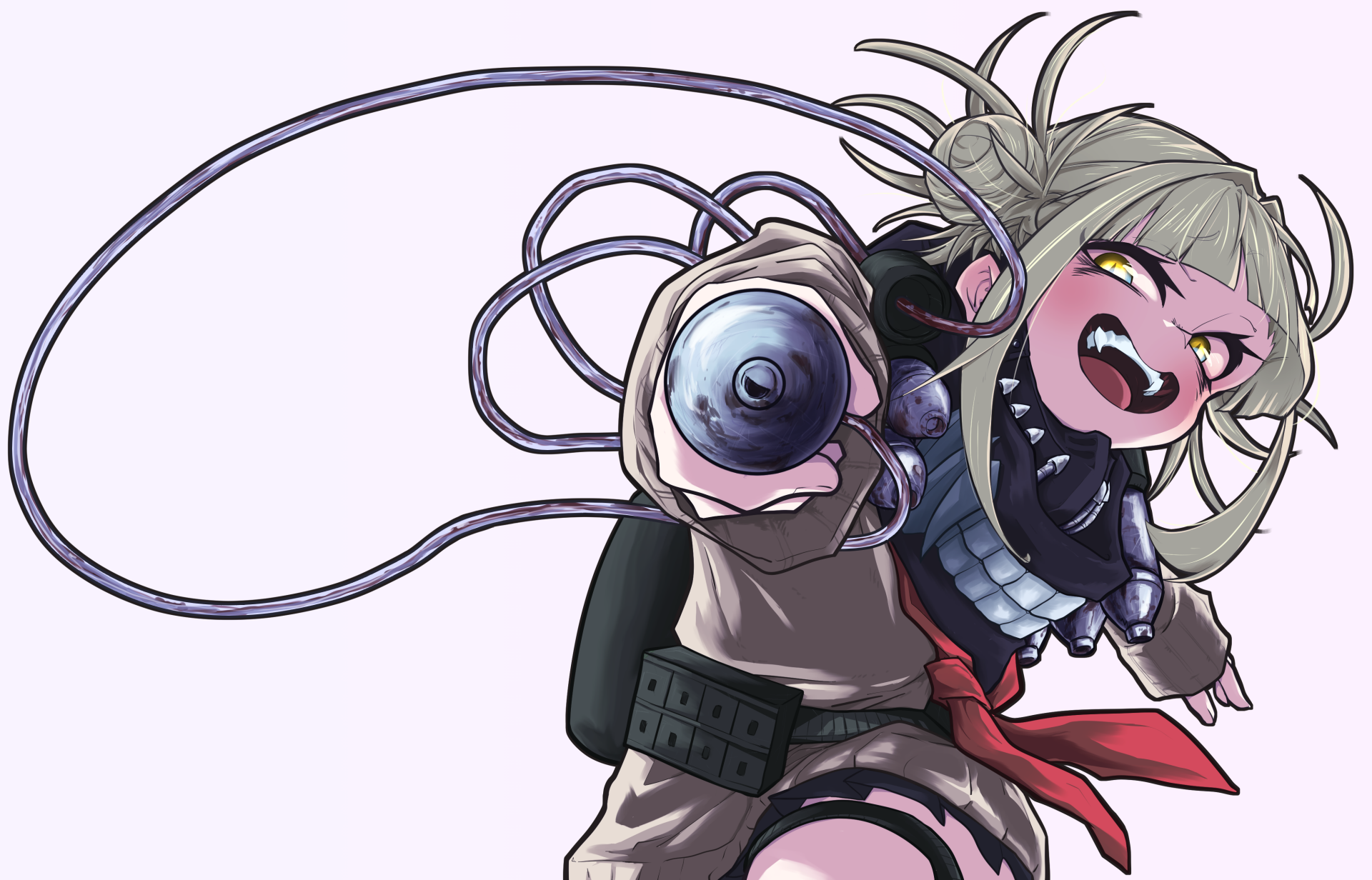 Himiko Toga from My Hero Academia in dynamic pose with extended wires, rendered in 4K Ultra HD for a PC desktop wallpaper.