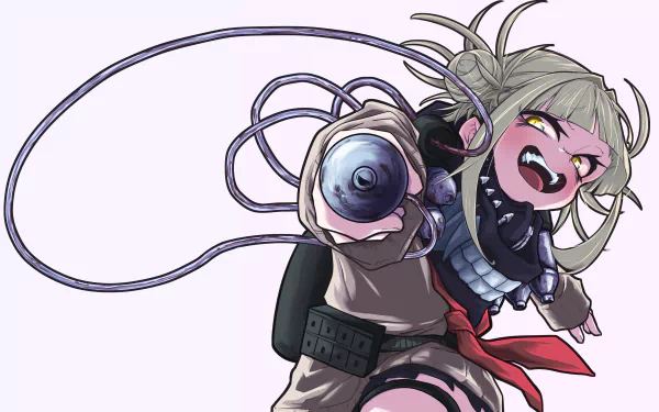 Himiko Toga from My Hero Academia in dynamic pose with extended wires, rendered in 4K Ultra HD for a PC desktop wallpaper.