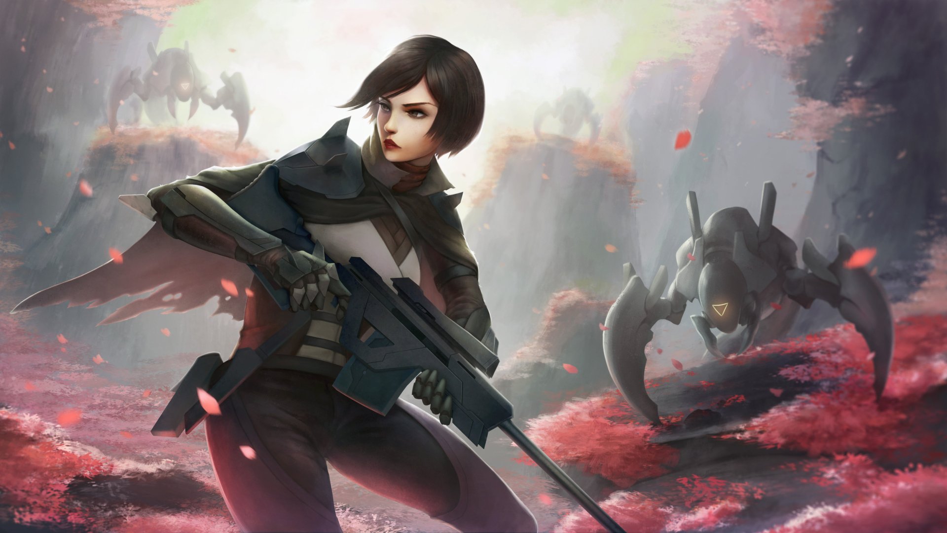 Download Short Hair Robot Weapon Woman Warrior Sci Fi HD Wallpaper by TachionT29