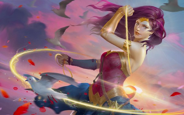 Comics Wonder Woman DC Comics Purple Hair Bird Woman Warrior Lasso of Truth HD Wallpaper | Background Image