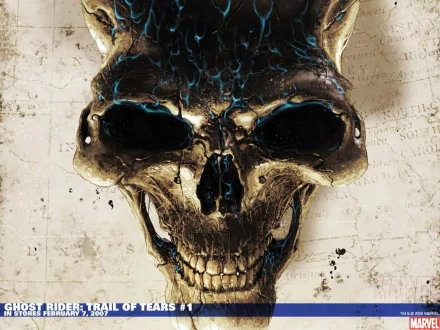 HD desktop wallpaper featuring Ghost Rider's menacing, flaming skull against a textured background.