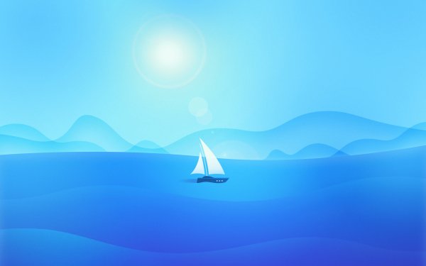 Artistic Boat Blue Minimalist Ocean HD Wallpaper | Background Image