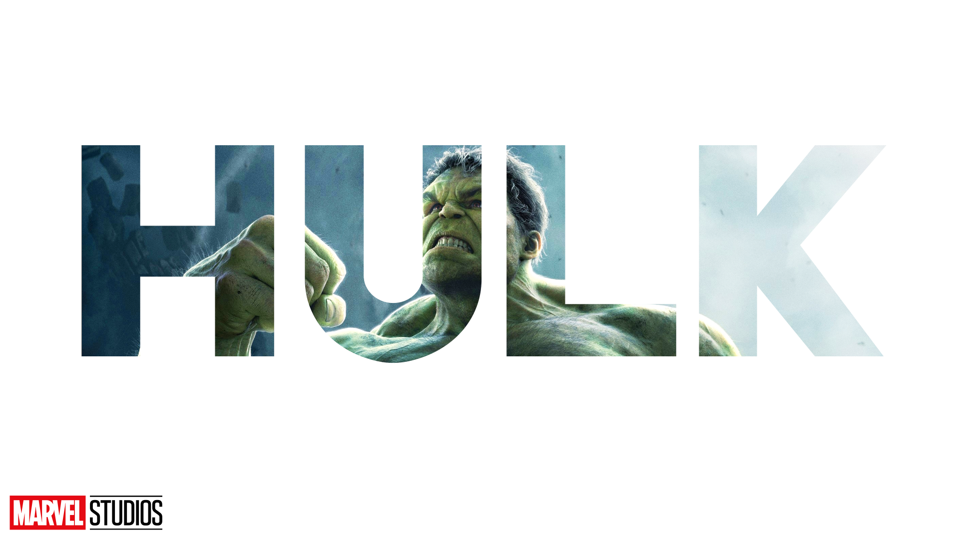 4K Ultra HD PC desktop wallpaper: the word HULK filled with a snarling Incredible Hulk portrait from the movie, Marvel Studios logo at bottom left.