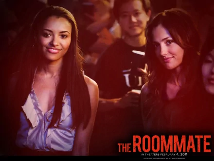 HD wallpaper featuring Minka Kelly in a scene from the movie The Roommate, highlighting a tense moment between characters in a vibrant setting.