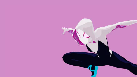 4K Ultra HD Spider-Gwen wallpaper from the movie Spider-Man: Into The Spider-Verse, featuring the character in an action pose against a purple background.