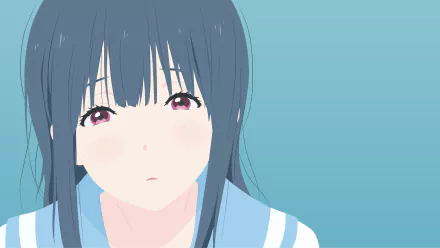 Close-up 4K PC desktop anime wallpaper of Mizore Yoroizuka from Liz and the Blue Bird, soft teal background, gentle expression with long dark-blue hair.