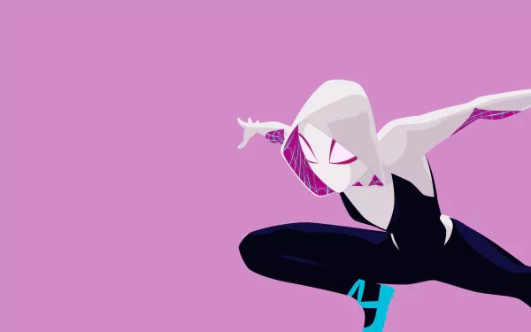 4K Ultra HD Spider-Gwen wallpaper from the movie Spider-Man: Into The Spider-Verse, featuring the character in an action pose against a purple background.