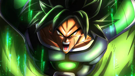 HD desktop wallpaper featuring Broly from Dragon Ball Super: Broly in his Super Saiyan Green form, showcasing an intense and powerful expression amidst green energy.