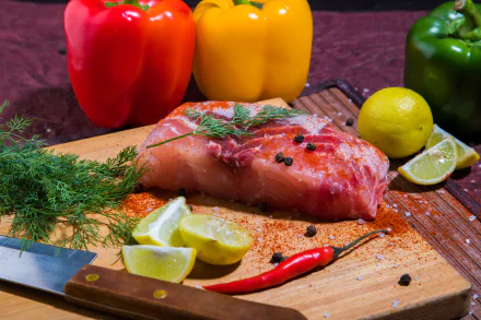 salmon capsicum food fish HD Desktop Wallpaper | Background Image
