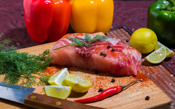 salmon capsicum food fish HD Desktop Wallpaper | Background Image