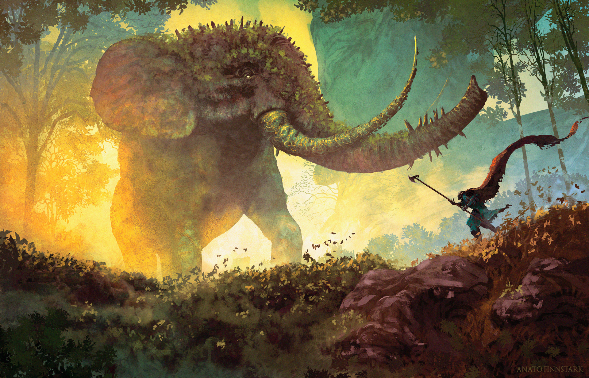 Epic Fantasy Warrior Against the Mighty Elephant Beast - HD Wallpaper ...