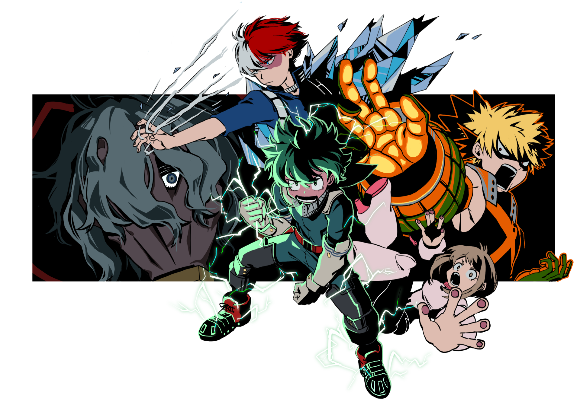 Download Katsuki Bakugou Shoto Todoroki Ochaco Uraraka Izuku Midoriya  Tomura Shigaraki Anime My Hero Academia HD Wallpaper by カナウオ