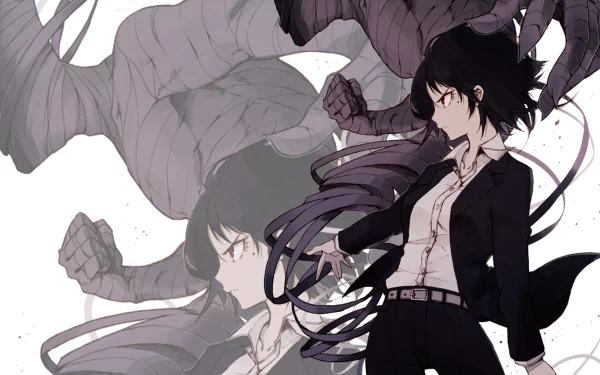 A dynamic HD wallpaper featuring Izumi Shimomura from *Ajin: Demi-Human*, showcasing her in a striking pose with shadowy figures in the background.