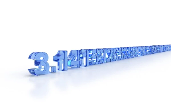 A captivating HD desktop wallpaper featuring the digits of Pi (3.14...) in sleek blue, highlighting the elegance of mathematics in a visually striking design.