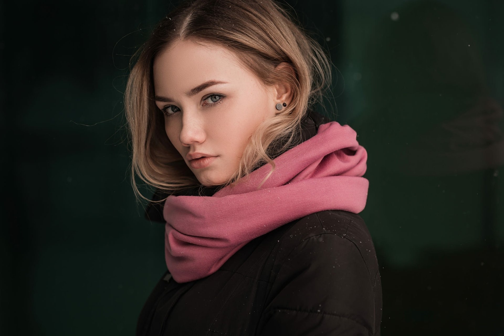 Download Stare Blonde Blue Eyes Scarf Woman Model HD Wallpaper by Andrey Vechkenzin