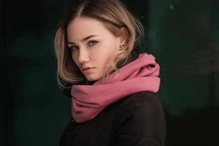 stare blonde blue eyes scarf woman model HD Desktop Wallpaper | Background Image