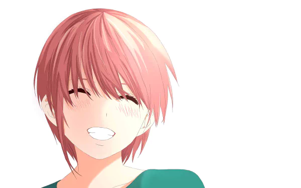 HD PC desktop wallpaper featuring Ichika Nakano from the anime The Quintessential Quintuplets, smiling with closed eyes and short pink hair.