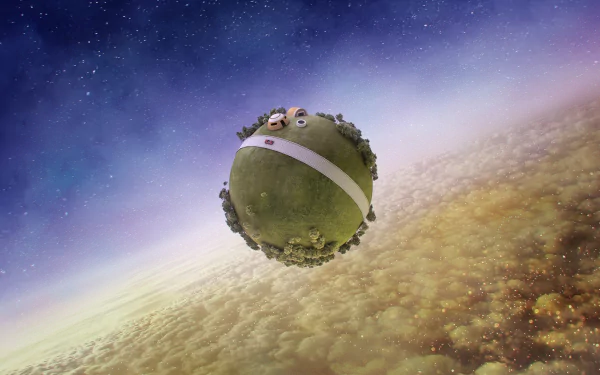 A vibrant HD desktop wallpaper depicting the Other World from Dragon Ball Z, featuring a unique floating planet surrounded by colorful clouds and a starry sky.