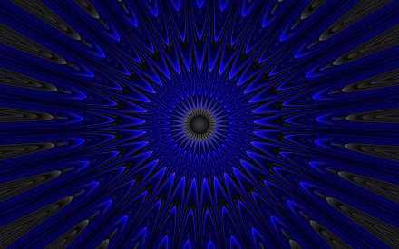 Abstract blue kaleidoscope pattern with intricate radial design, creating a vivid and dynamic HD desktop wallpaper background.