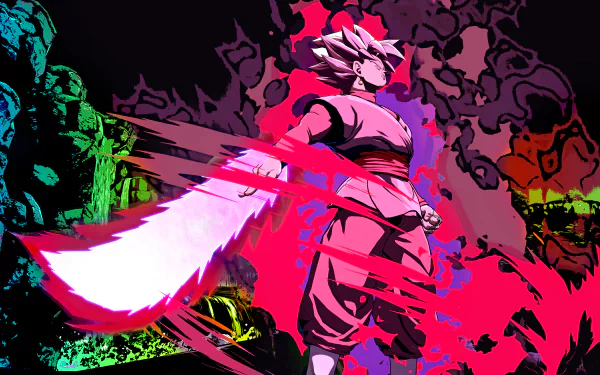 4K Ultra HD Dragon Ball FighterZ wallpaper featuring Black Goku as Super Saiyan Rosé, set in a dynamic, vibrant background from Dragon Ball Super.