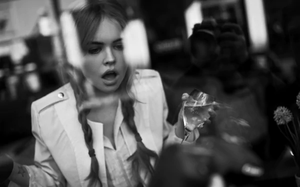 Russian braid Black & White model woman Anastasiya Scheglova HD Desktop Wallpaper | Background Image