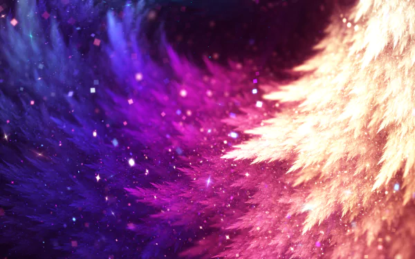 Abstract HD desktop wallpaper featuring a mesmerizing blend of light, with swirling hues of purple, pink, and gold, creating a dynamic and ethereal background.