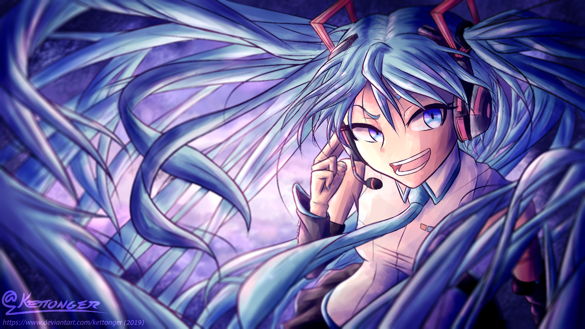 Download Headphones Blue Eyes Hatsune Miku Anime Vocaloid HD Wallpaper ...