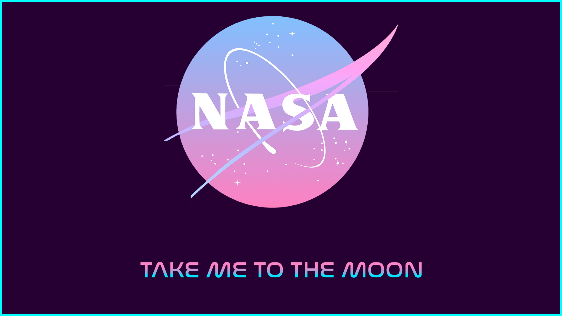 HD PC desktop wallpaper featuring a man-made NASA logo with a pink and purple gradient and the phrase Take me to the moon beneath it.