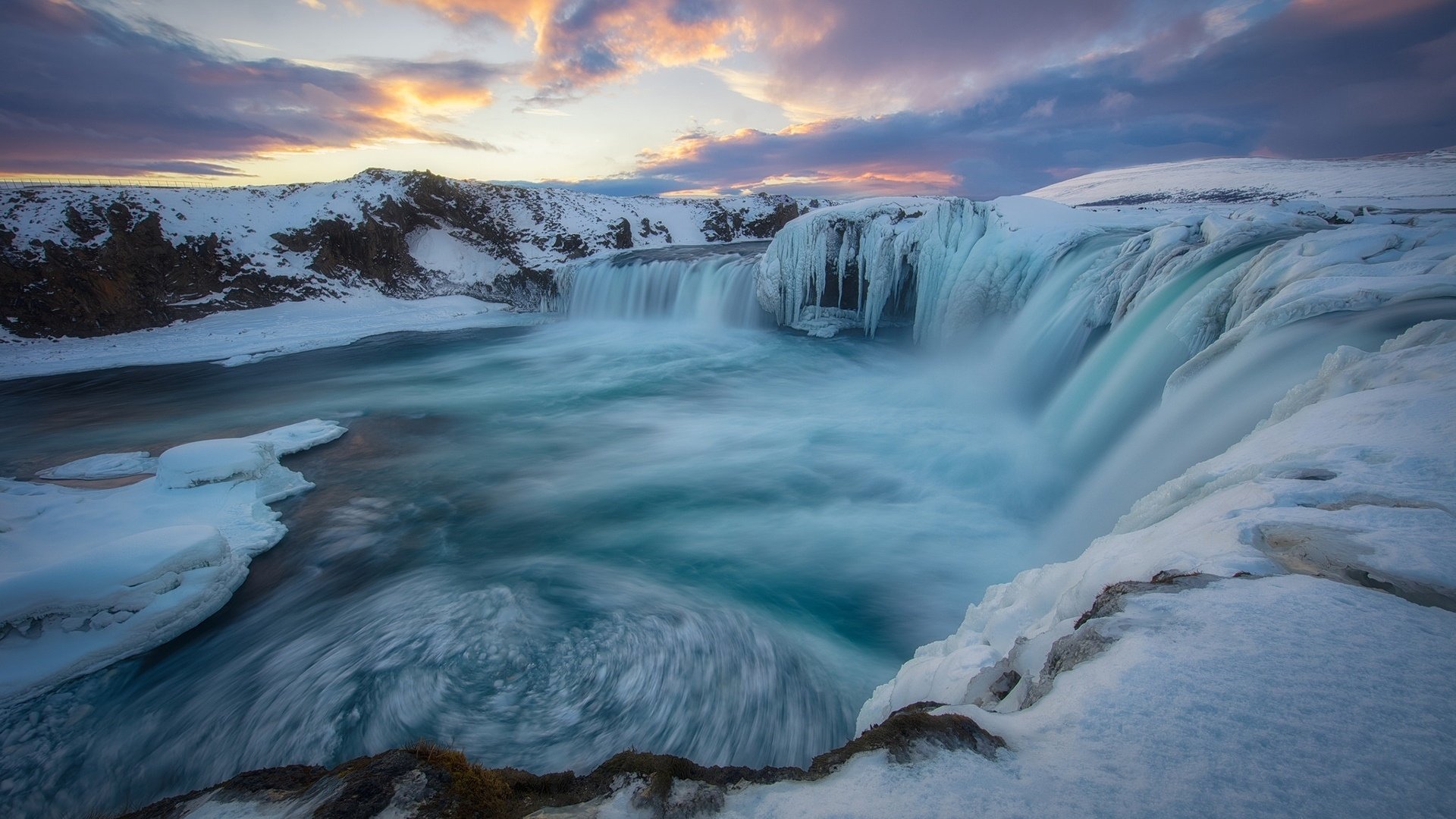 Download Winter Waterfall Nature Goðafoss Hd Wallpaper