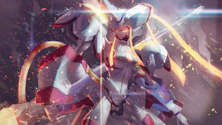 HD desktop wallpaper featuring Zero Two and Strelizia from the anime Darling in the FranXX, showcasing dynamic and vivid artwork.