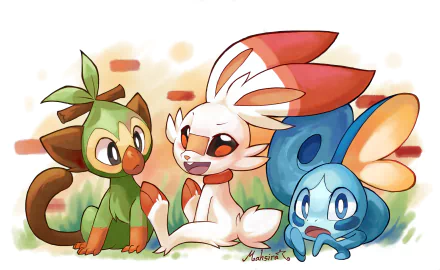 Sobble (Pokémon) Scorbunny (Pokémon) Grookey (Pokémon) video game Pokémon: Sword and Shield HD Desktop Wallpaper | Background Image