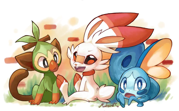 Sobble (Pokémon) Scorbunny (Pokémon) Grookey (Pokémon) video game Pokémon: Sword and Shield HD Desktop Wallpaper | Background Image