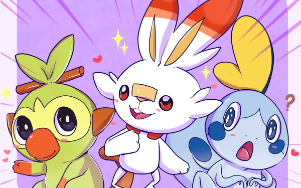Sobble (Pokémon) Scorbunny (Pokémon) Grookey (Pokémon) video game Pokémon: Sword and Shield HD Desktop Wallpaper | Background Image