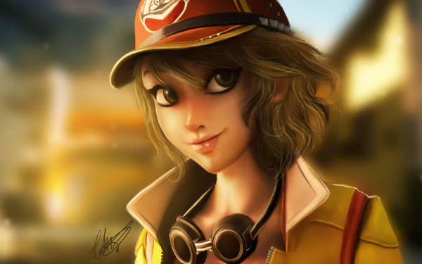 HD PC desktop wallpaper featuring Cindy Aurum from the video game Final Fantasy XV, showcasing her confident expression and signature cap.