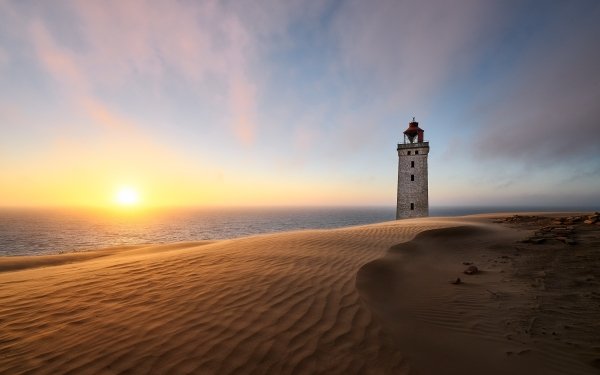 Man Made Lighthouse Sand Horizon Ocean HD Wallpaper | Background Image