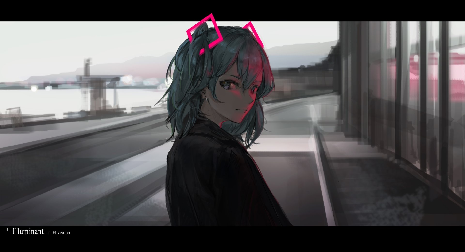 Anime-style 4K Ultra HD desktop wallpaper featuring Hatsune Miku, the iconic Vocaloid, with teal hair and a futuristic cityscape backdrop.