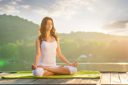 relax depth of field brunette mood woman yoga HD Desktop Wallpaper | Background Image