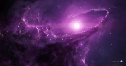 A vivid purple nebula in deep space, featuring swirling cosmic clouds and bright stars, designed as a high-definition sci-fi desktop wallpaper.
